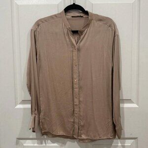 Vince Silk Shirt Women XSmall Long Sleeve‎ Tunic Button Down Blouse Xs Tan